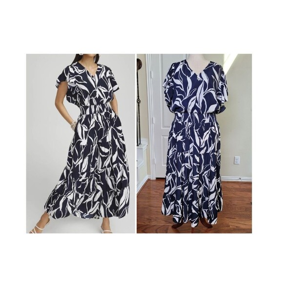 Chico's Dresses & Skirts - Chico's Floral Tiered Smocked Waist Maxi Dress Blue White Women 16 (Size 3)